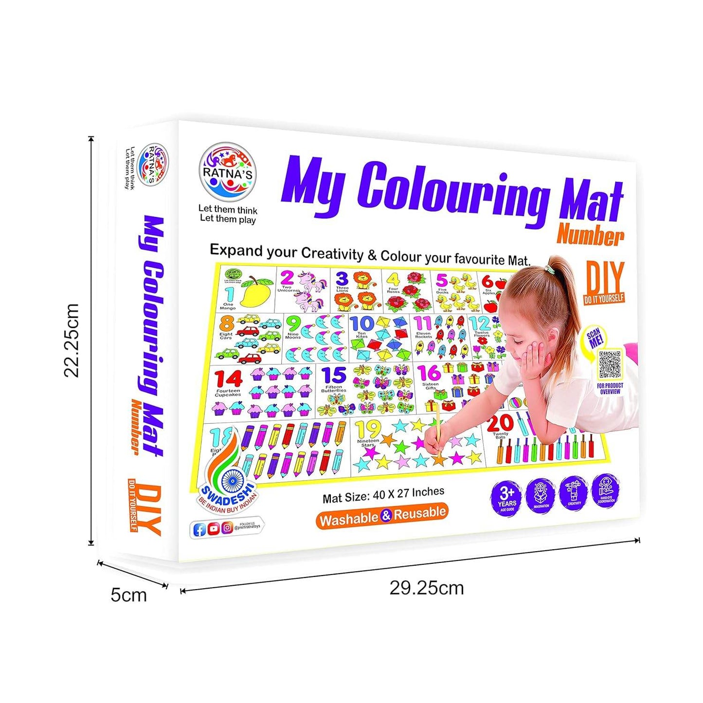 Washable drawing mat educational toy My Colouring Mat Number DIY set for kids ages 3 and up