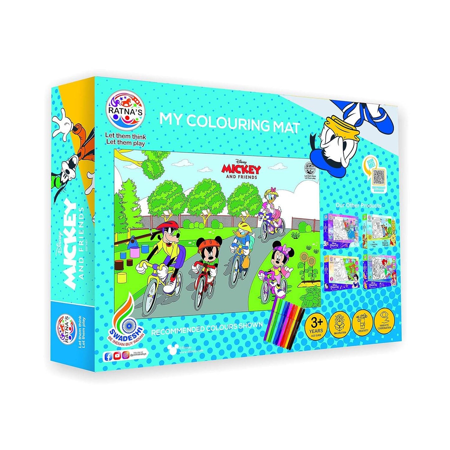 Disney Mickey and Friends washable reusable coloring mat for kids with colorful markers and fun outdoor scene