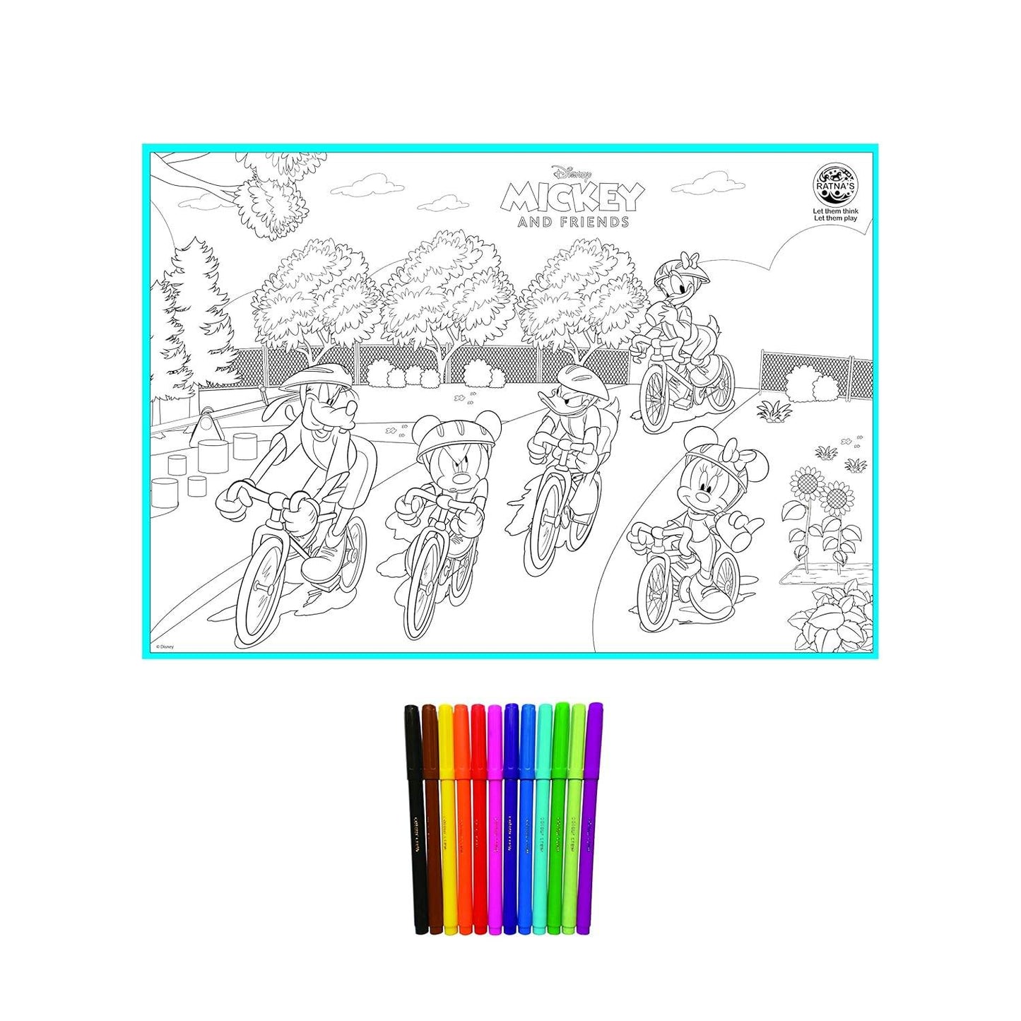 Disney Mickey and Friends washable reusable coloring mat with colorful markers for kids creative play