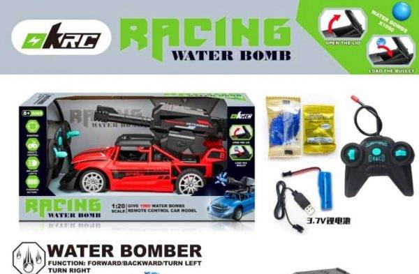 T-Rex remote control water bomb car toy in red with controller and water bombs set