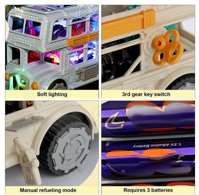 Retro musical bus toy for kids by T-Rex The Toyland with soft lighting key switch and manual refueling