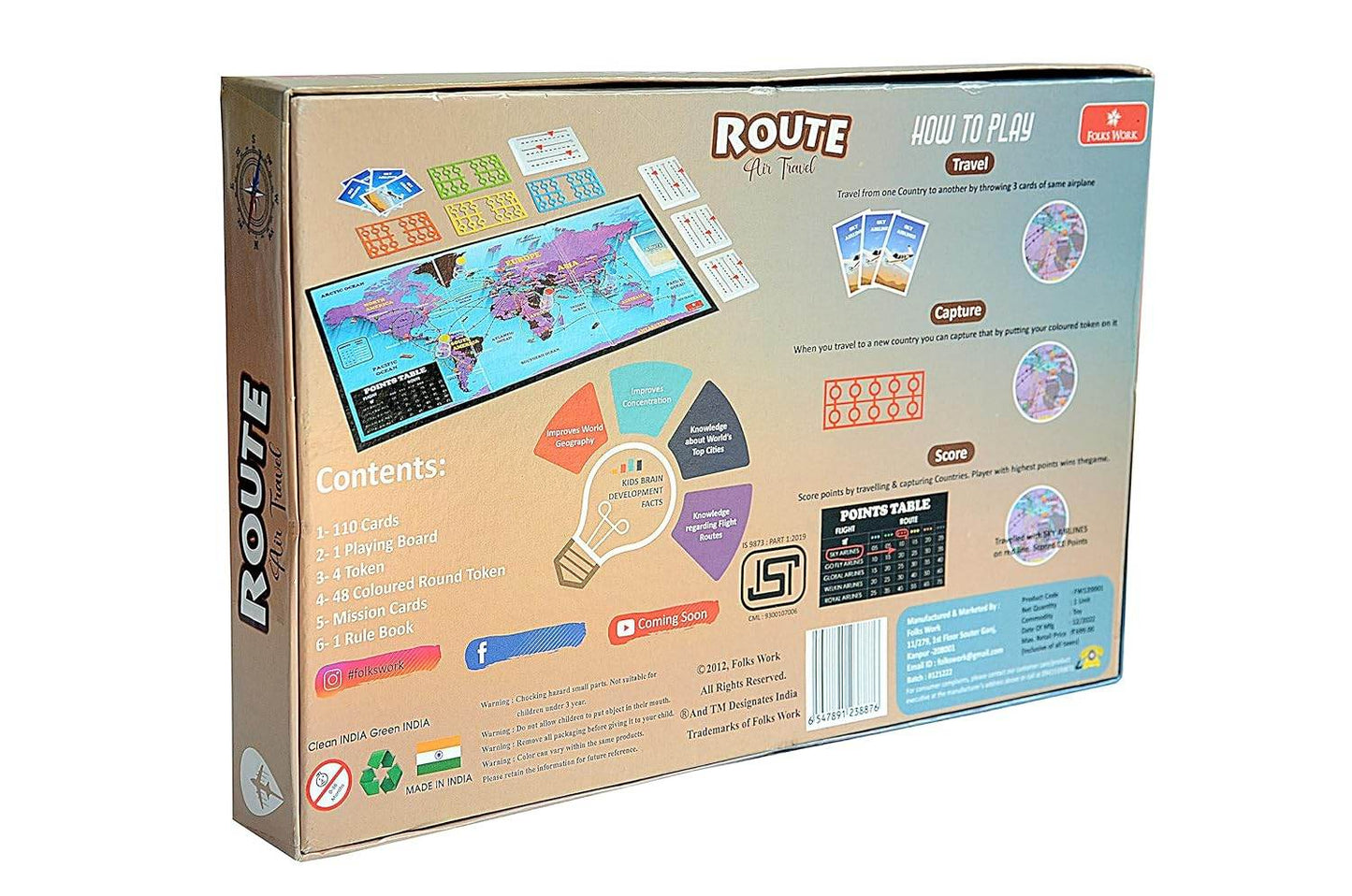 Route Air Travel board game by Folks Work showing game box with world map and game components