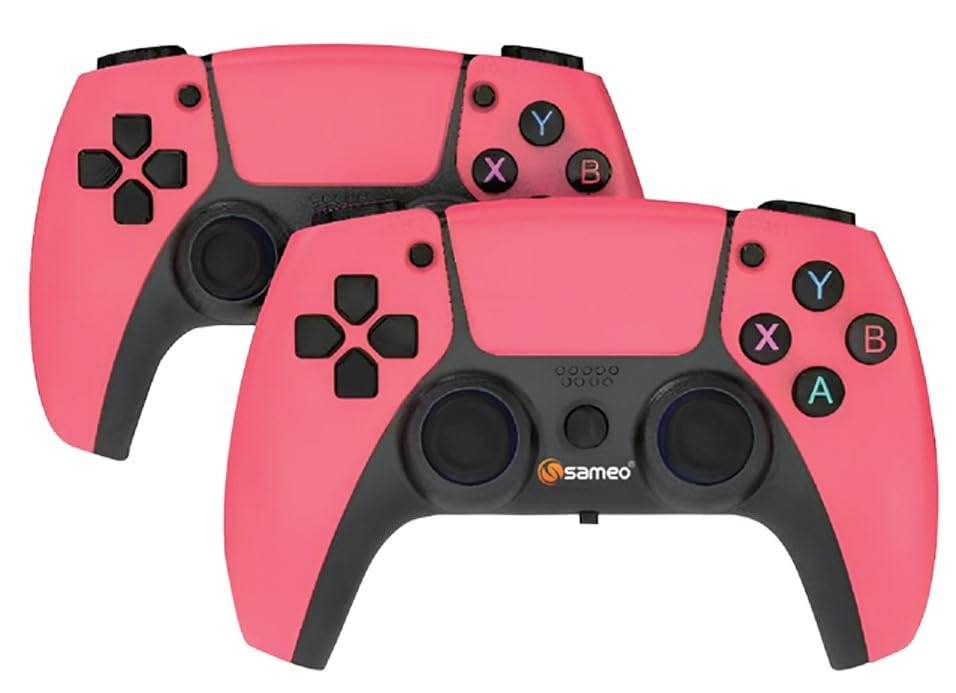 Pink and black game controllers for retro video game stick with 10000 games by T-Rex the toyland Sitamarhi