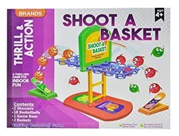 Shoot a basket game for kids with basketball hoops and colorful balls for indoor fun