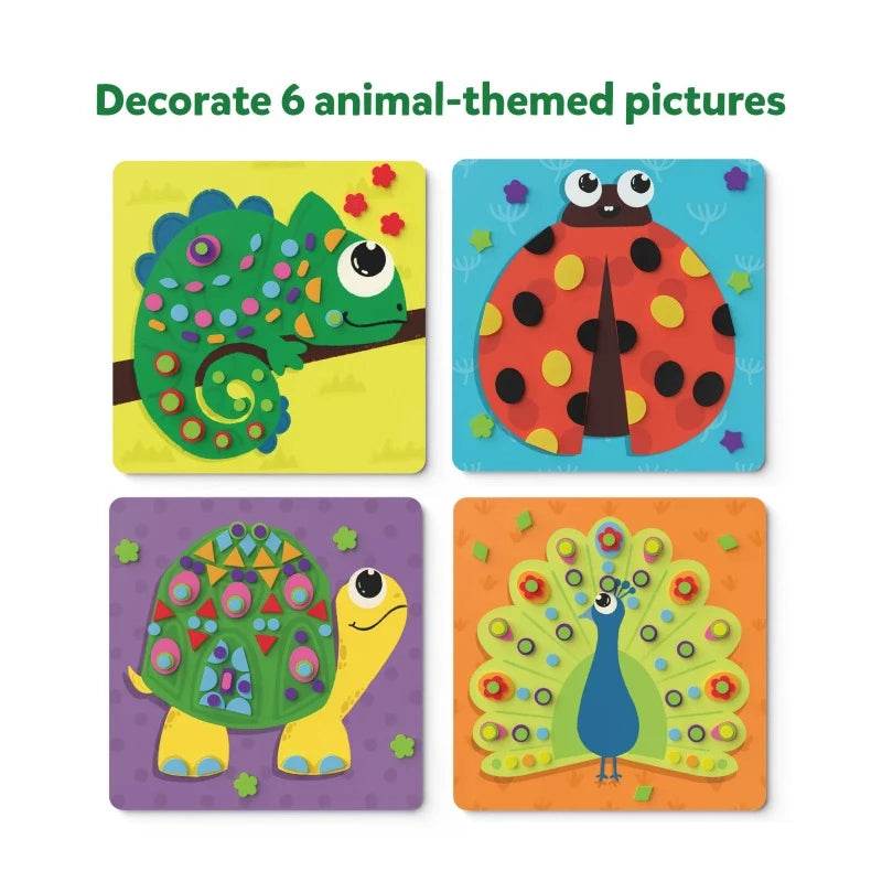 Skillmatics 3D animal craft set for kids featuring colorful chameleon ladybug turtle and peacock designs