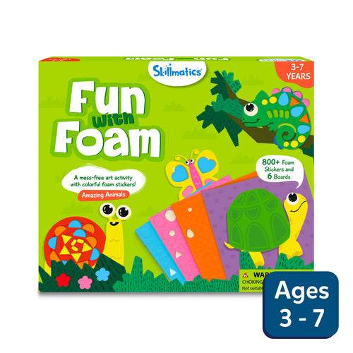 Skillmatics 3D animal craft set for kids featuring colorful foam stickers and boards for ages 3 to 7