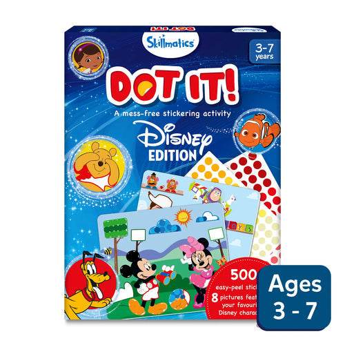 Skillmatics Dot it Disney edition featuring Disney characters and a Disney sticker art kit for kids ages 3 to 7