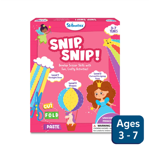 unicorn and princess activity set for ages 3 to 7 to develop scissor skills with cutting folding and pasting
