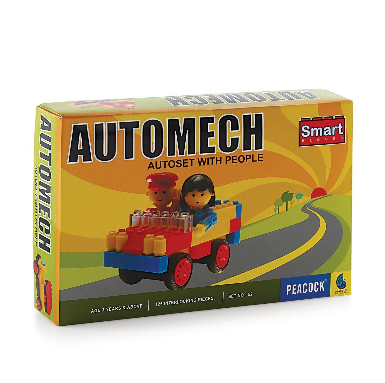 Automech interlocking building toys for kids with 125 pieces and people figures in a colorful vehicle