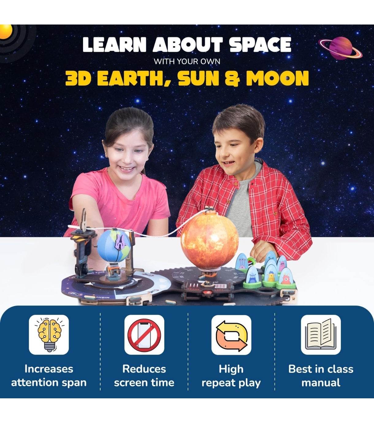 Kids playing with Earth Sun Moon model kit for kids educational 3D space learning toy