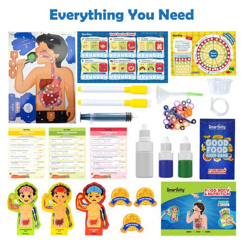 Food and nutrition learning kit for children with anatomical charts cards and activity tools