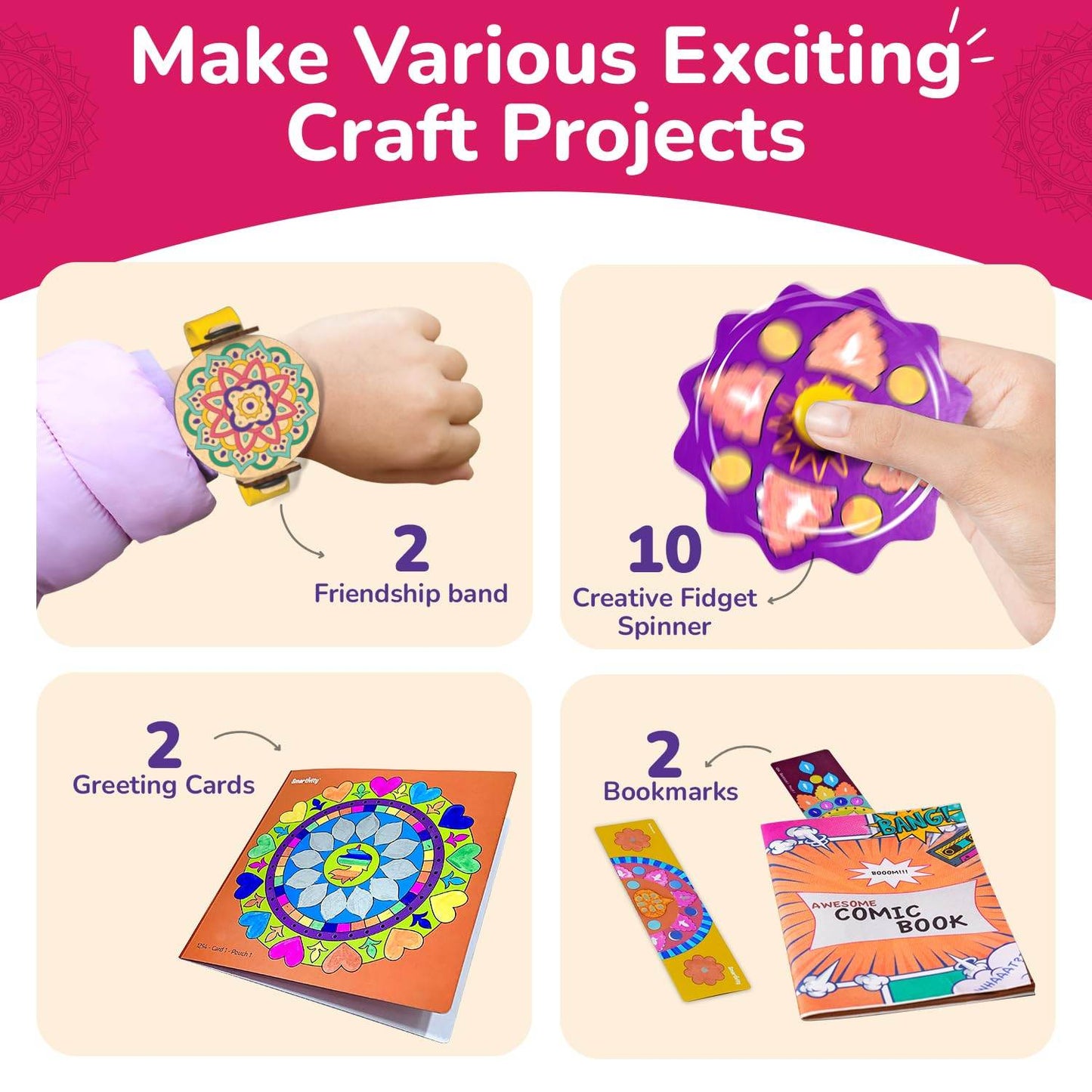 Mandala art kit for kids with friendship bands creative fidget spinners greeting cards and bookmarks