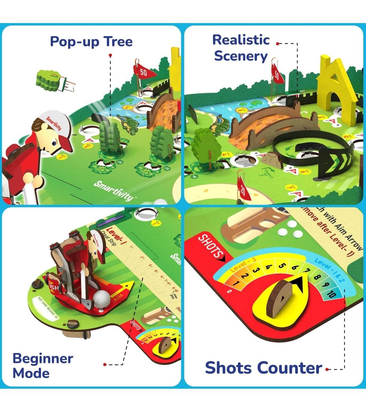 STEM golf game for kids with pop-up trees realistic scenery beginner mode and shots counter
