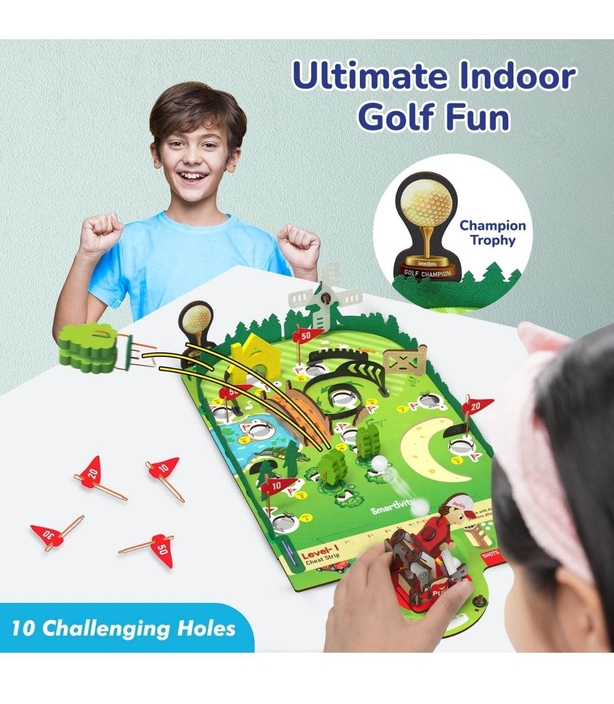 STEM golf game for kids with 10 challenging holes and interactive indoor playset