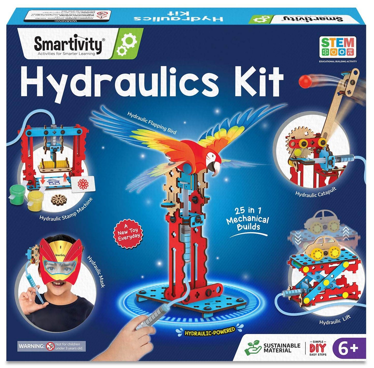 Smartivity STEM hydraulic kit for kids with 25 mechanical builds including hydraulic flapping bird and catapult