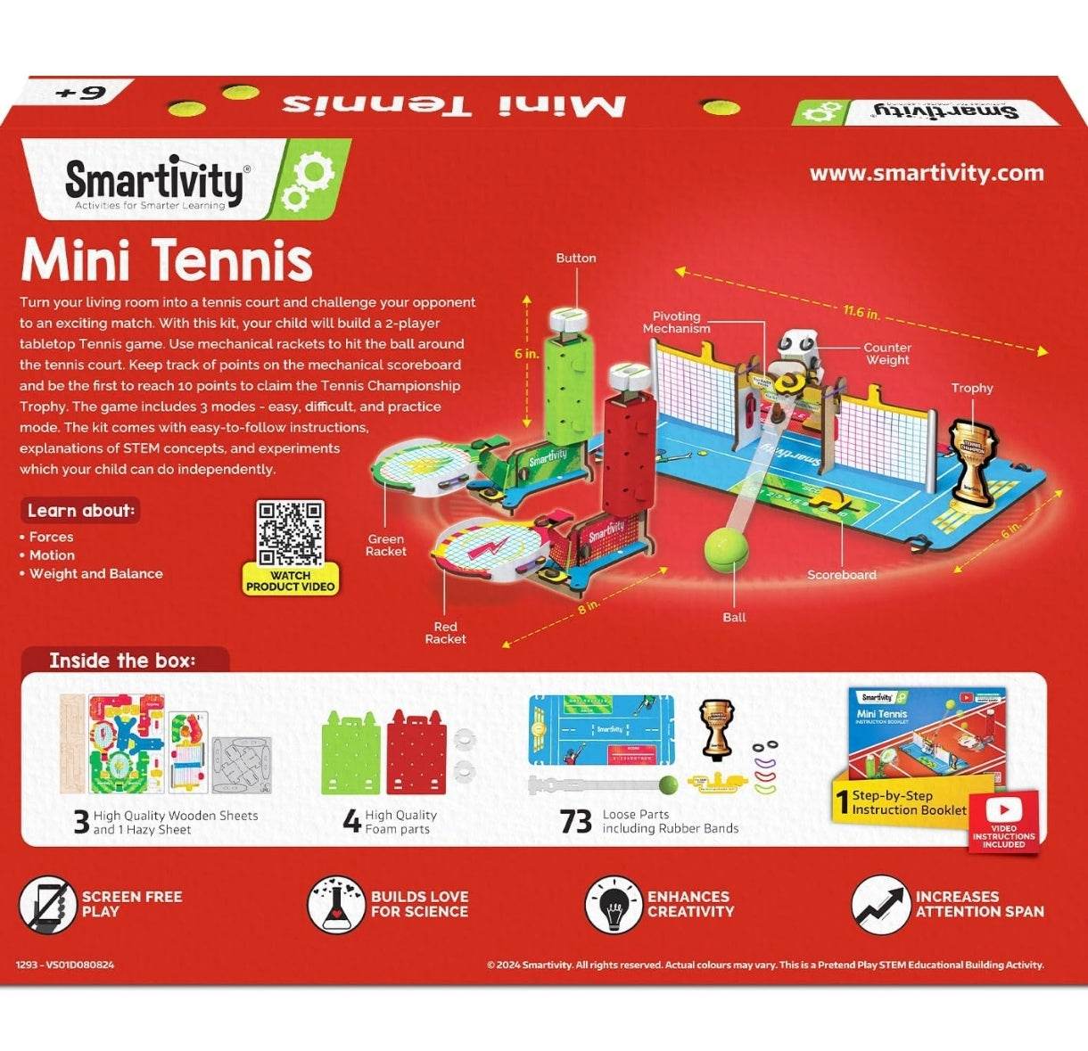 STEM tabletop tennis kit for kids by Smartivity with wooden sheets, foam parts, and step-by-step instructions