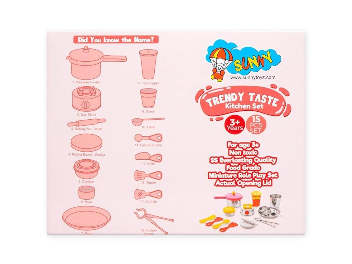 15 piece trendy kitchen playset by T-Rex the toyland Sitamarhi with miniature cooking utensils and food items