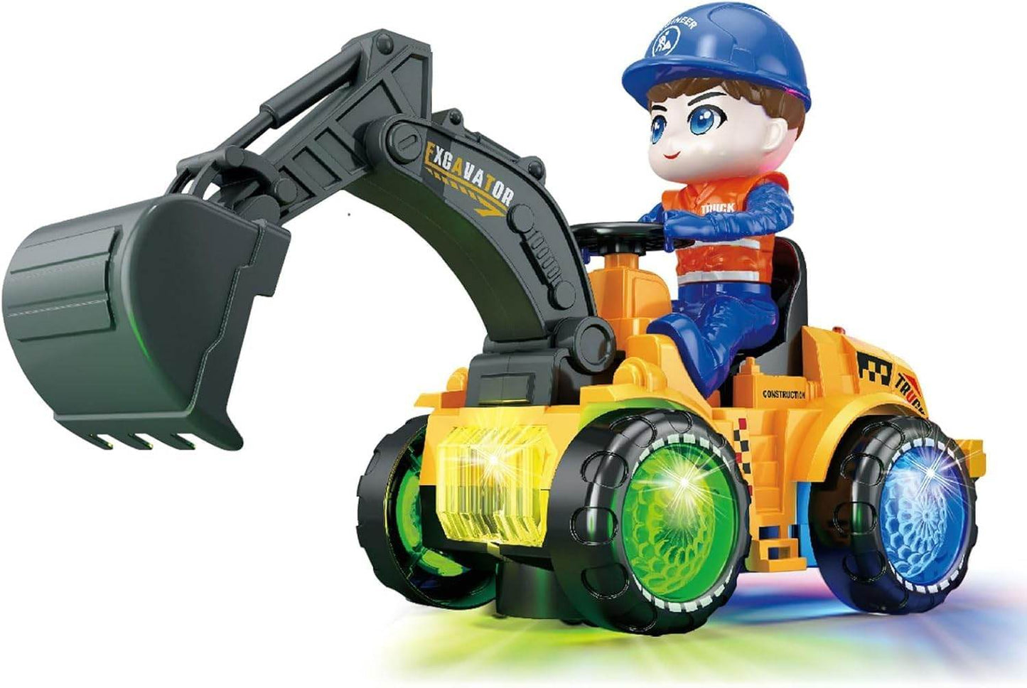 Super truck engineering toy excavator with colorful lights and a construction worker figure