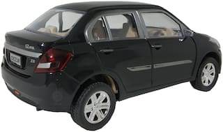 Black Swift Dzire toy car model with detailed exterior design and silver wheels