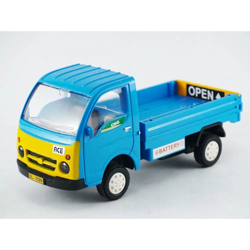 Blue and yellow Tata Ace toy truck with open cargo bed and detailed design by T-Rex the toyland Sitamarhi