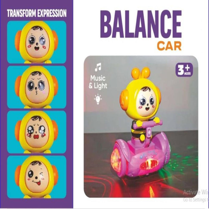 Musical balance car toy for kids with colorful lights and expressive character for ages 3 and up