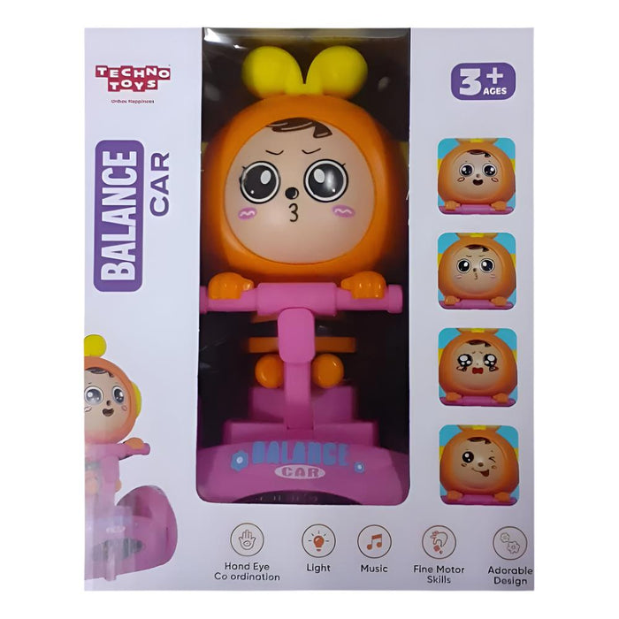 Balance car toy for kids in orange and pink with musical and light features by T-Rex the toyland Sitamarhi