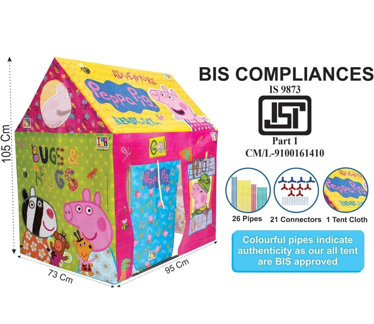 Tent for Kids|Peppa theme|for boys and girls|BIS approved| Outdoor and Indoor| Age group 2 years+ - T-Rex the toyland Sitamarhi