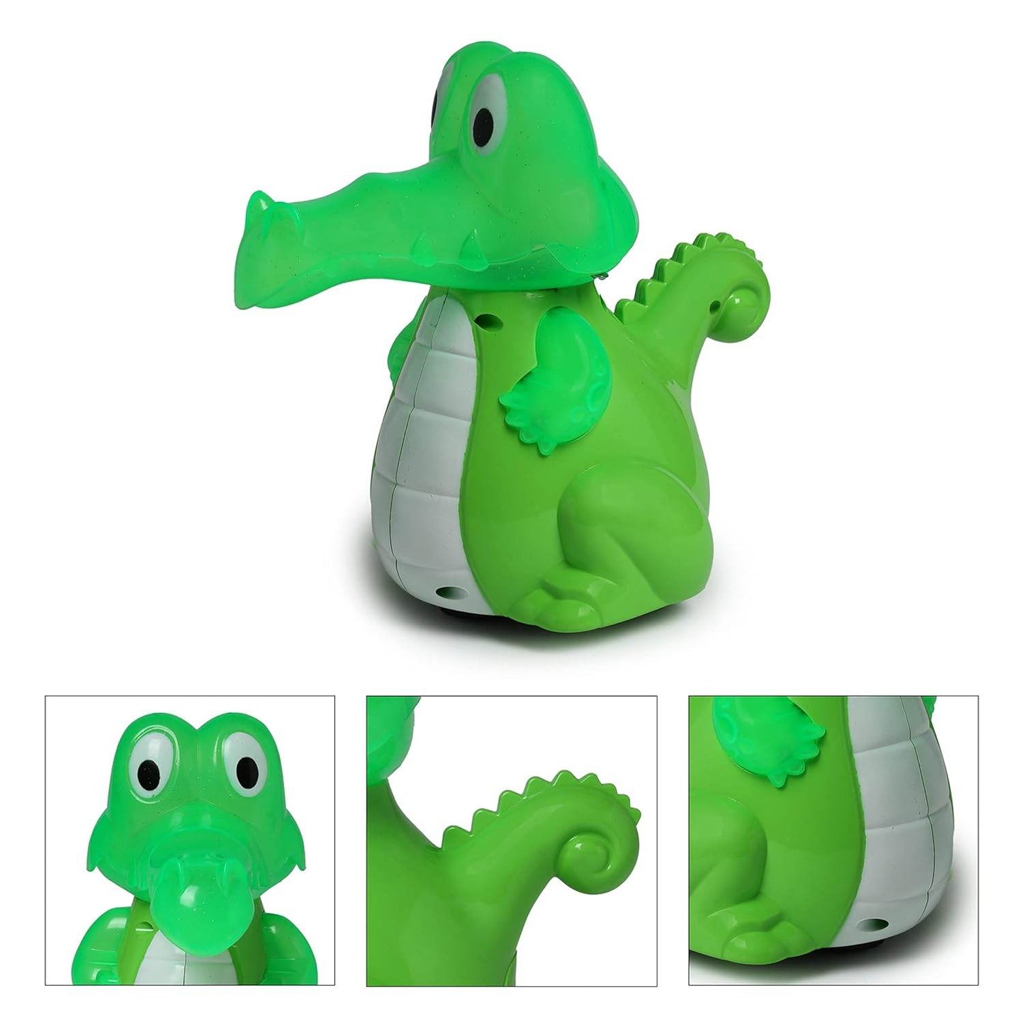 Toyzone crocodile bump and go toy in green with white belly and musical features