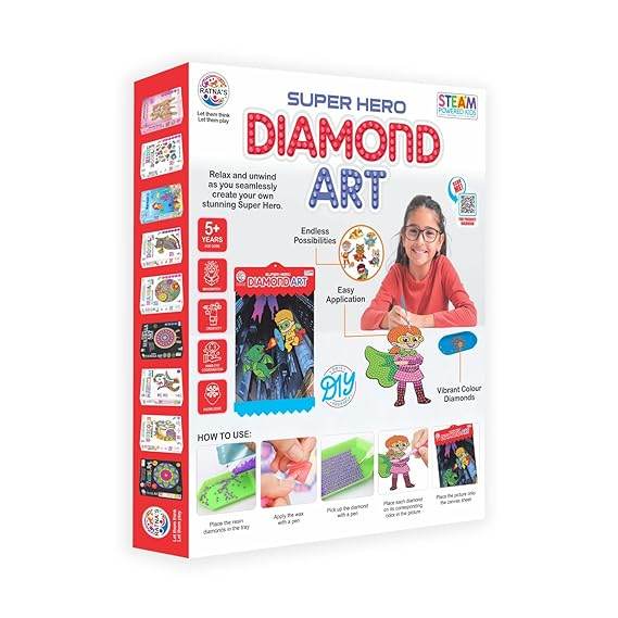 Toy Mall Superhero Diamond Art Kit for Kids – Easy-to-Use Craft Kit with Vibrant Diamond Colors, Endless Creative Possibilities (5 Years) - T-Rex the toyland Sitamarhi