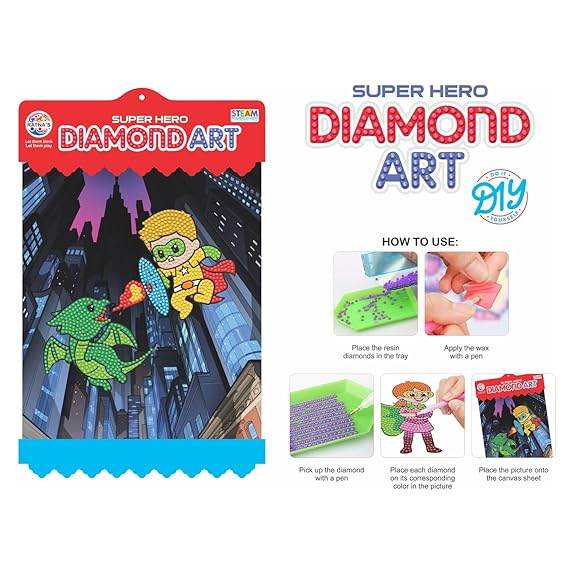 Toy Mall Superhero Diamond Art Kit for Kids – Easy-to-Use Craft Kit with Vibrant Diamond Colors, Endless Creative Possibilities (5 Years) - T-Rex the toyland Sitamarhi