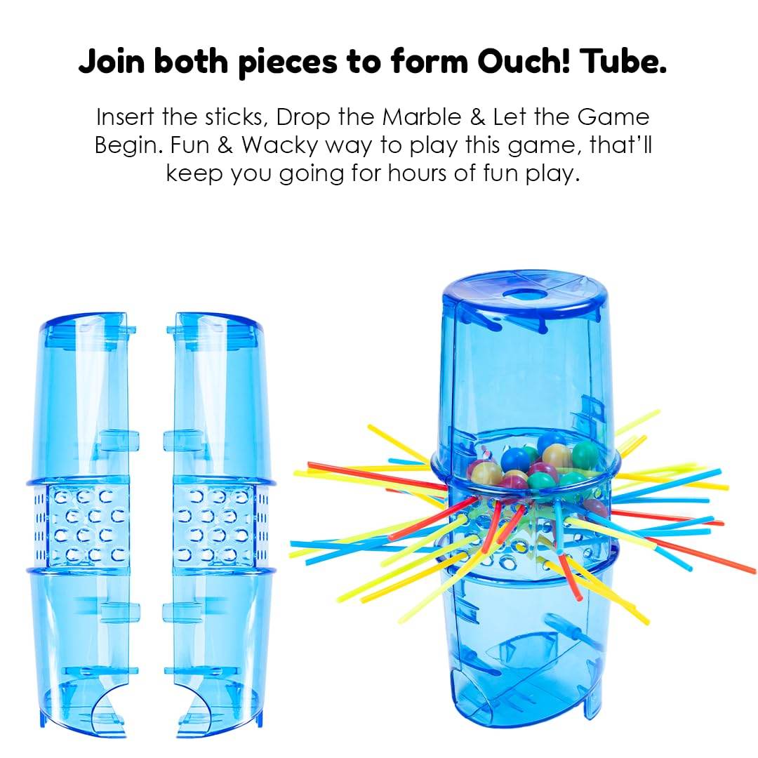 Toysbox Neo Ouch skill game blue plastic tube with colorful sticks and marbles for fun gameplay