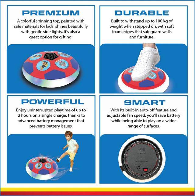 ToyMagic Paw Patrol Chase USB Rechargable Hover Football|Indoor Floating Led Light Soccer Ball|Air Football Disc with Soft Foam Bumpers|Glide On All Floor Types|Birthday Gift for Kids 3+|Multi - T-Rex the toyland Sitamarhi