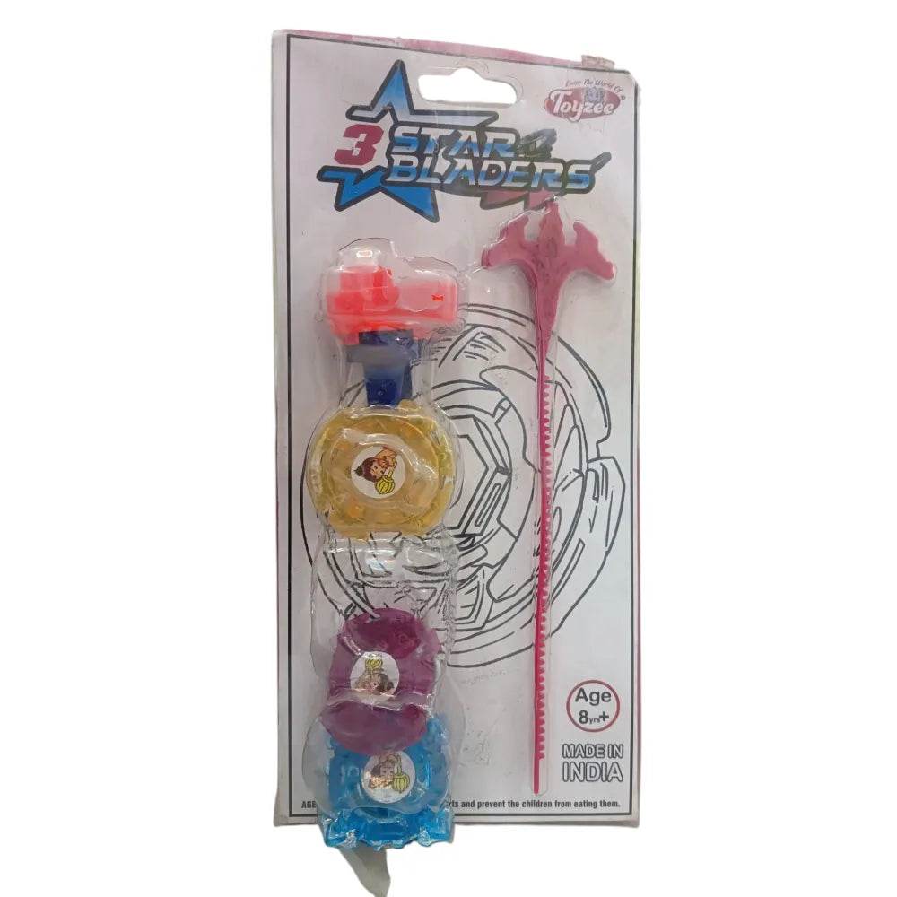 T-Rex The Toyland 3 Star Bladers spinning toy set with three colorful bladers and a pink launcher