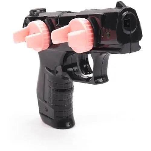 Black handheld launcher for metal bladers spinning toy with pink dual spinning knobs