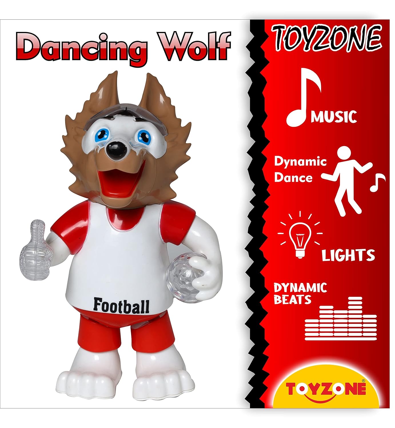 Toyzone dancing wolf toy for kids with musical lights dynamic dance and football outfit