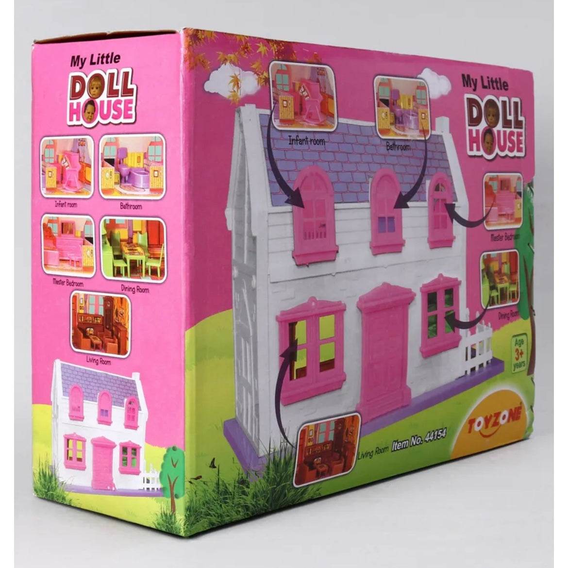 Toyzone My Little Doll House 34 pieces pink and white playhouse with detailed rooms and furniture