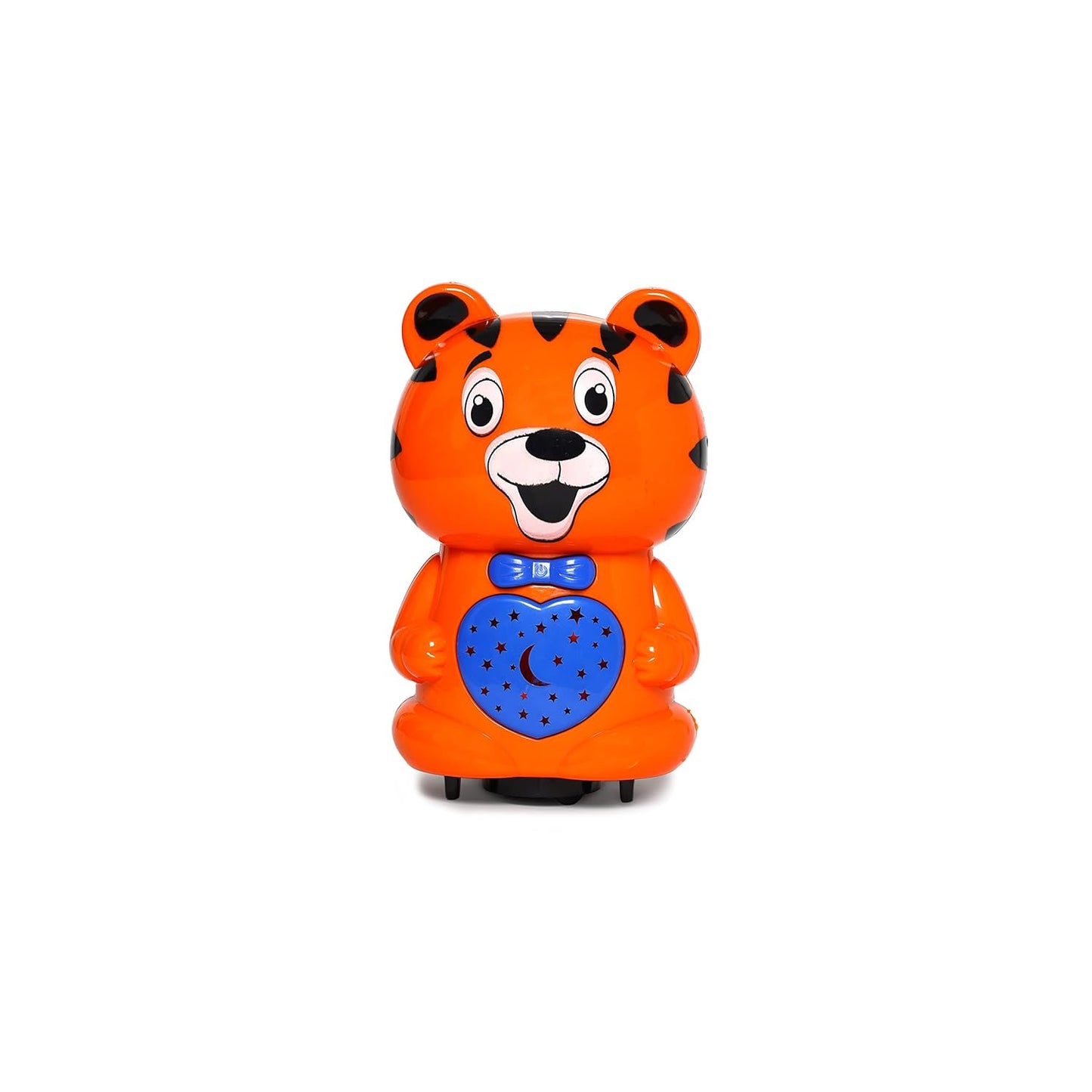 Toyzone musical tiger bump and go toy in bright orange with blue heart and playful design