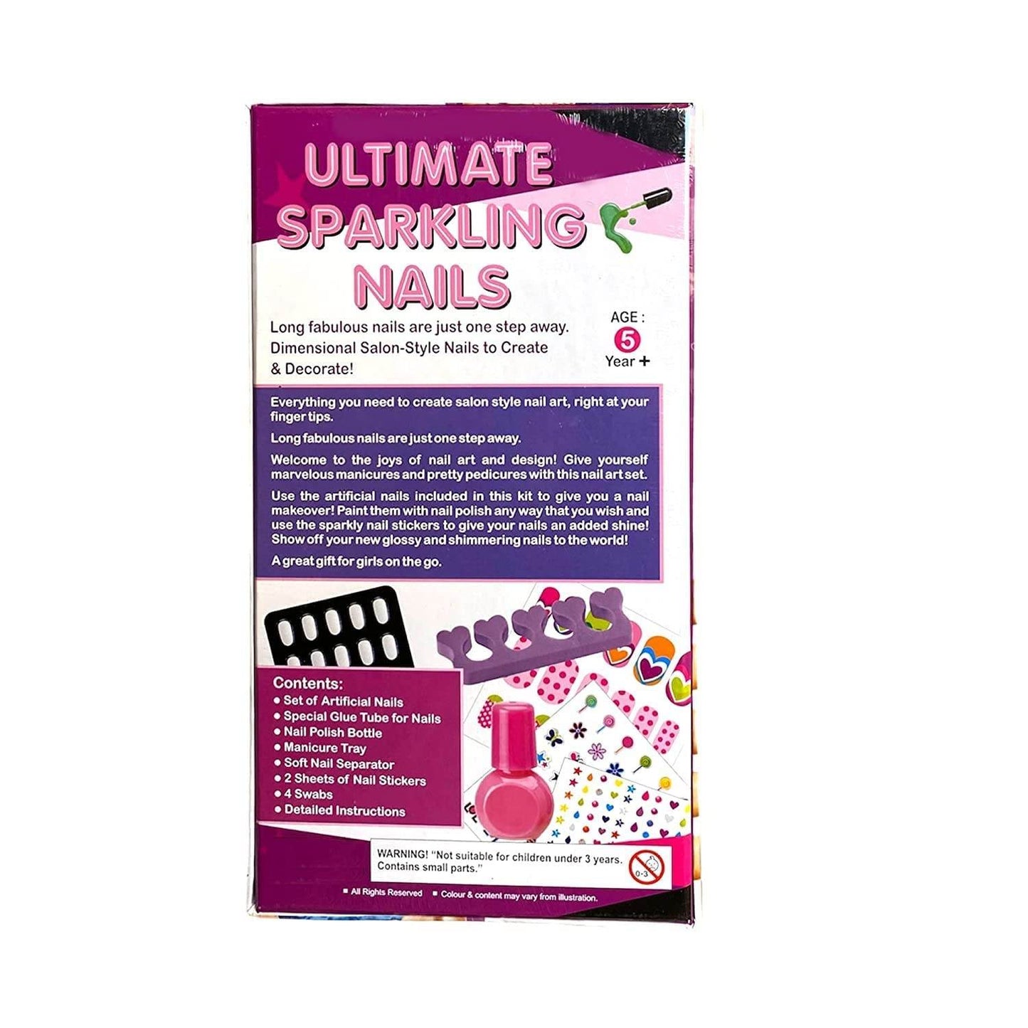 Ultimate Sparkling Nails nail art kit for girls with artificial nails polish stickers and tools