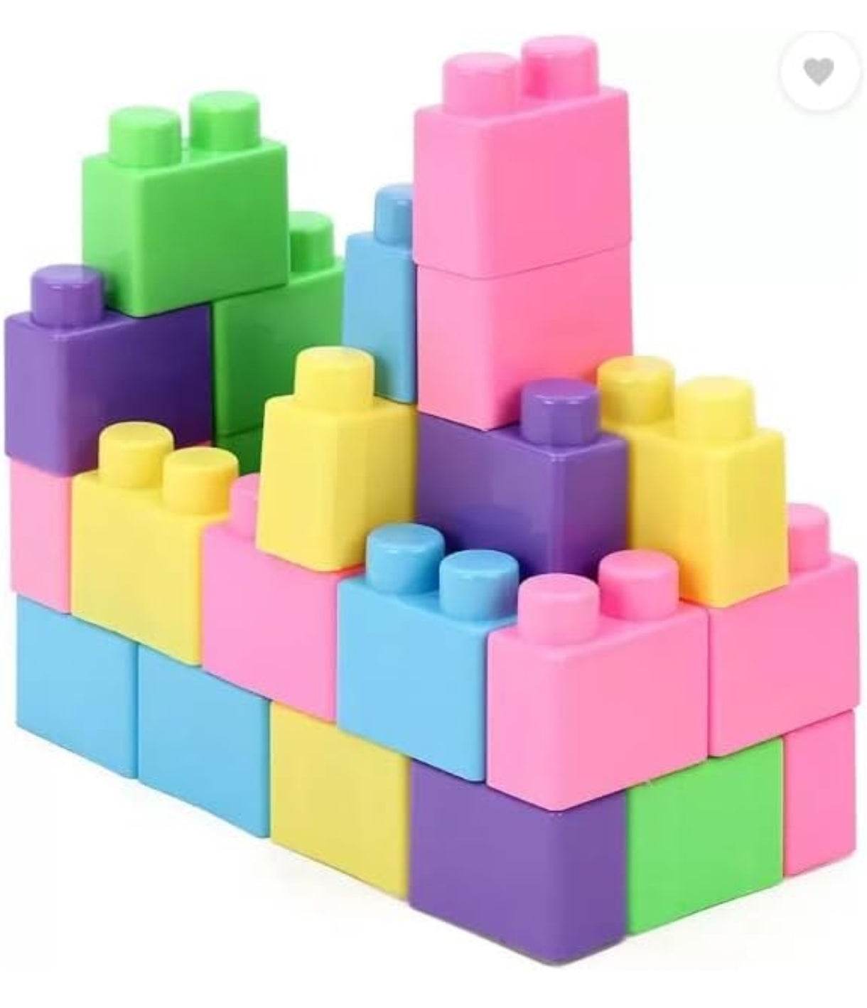 Colorful Unicorn building blocks set assembled with pink, green, yellow, blue, and purple pieces