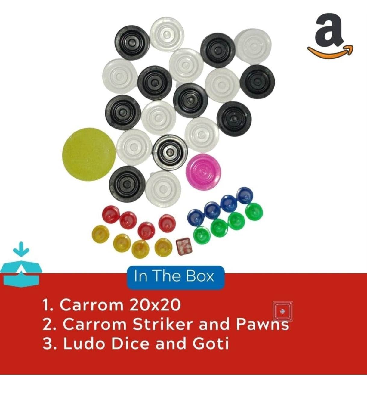 Unicorn carrom board for kids pieces including strikers, pawns, and ludo dice by IToys