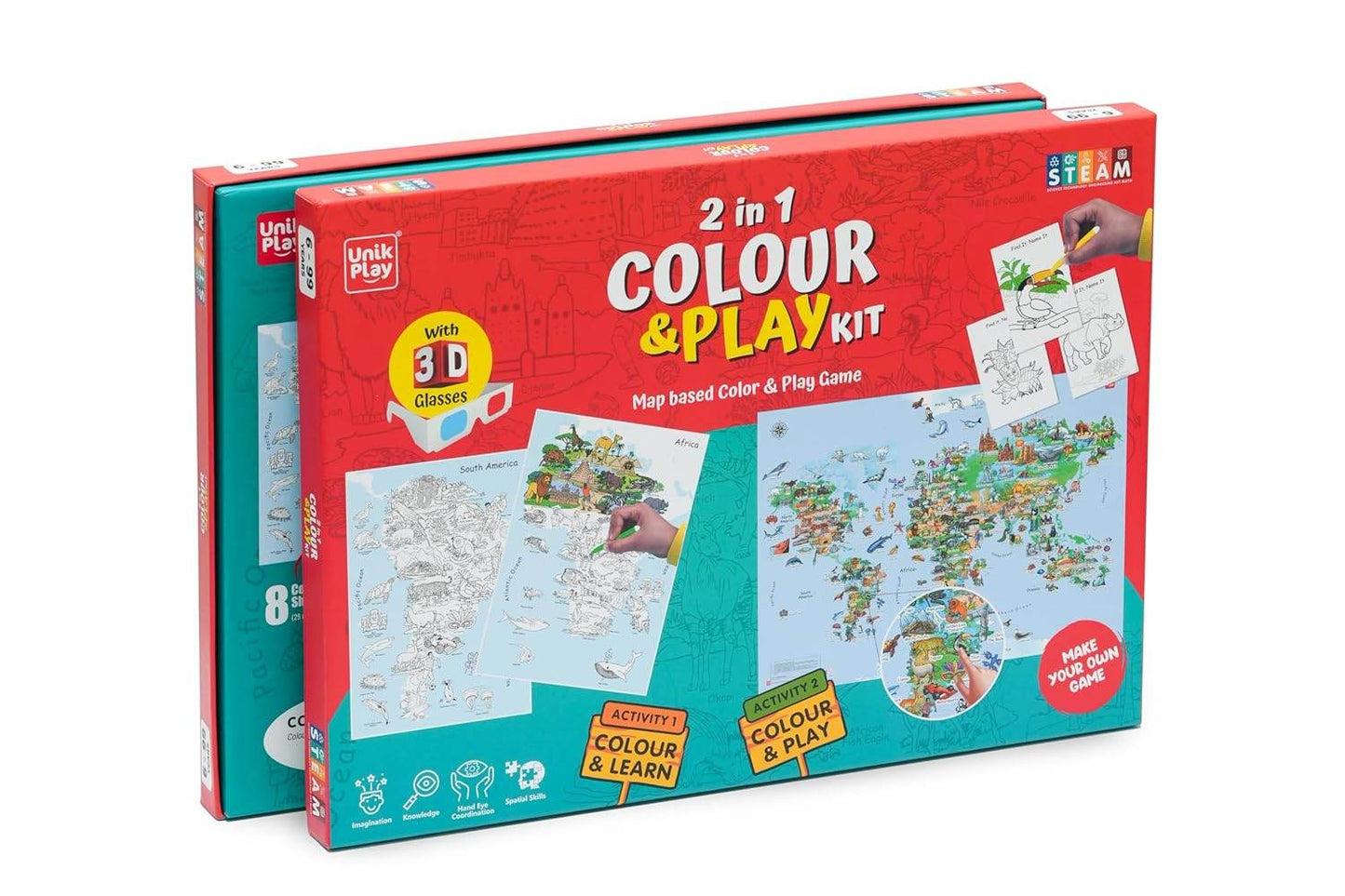 2 in 1 color and play kit educational map-based coloring and play game with 3D glasses by T-Rex the toyland Sitamarhi