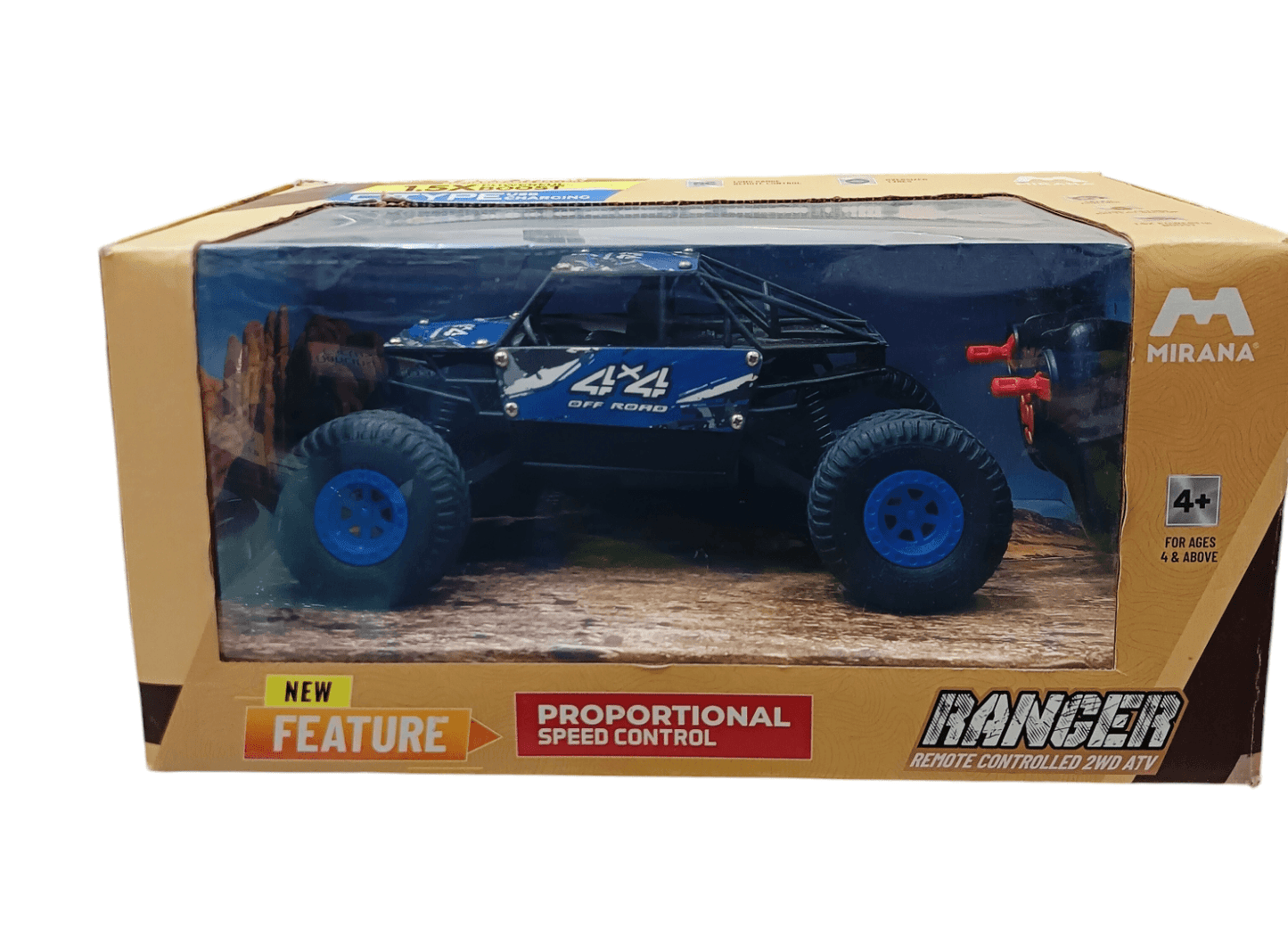 Mirana Ranger 4x4 remote control vehicle in packaging featuring usb rechargeable remote control vehicle