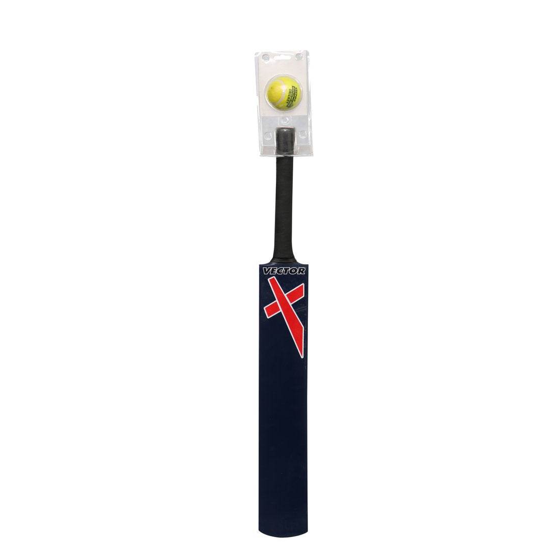 Wooden cricket bat with tennis ball packaged with black handle and red design from T-Rex the toyland Sitamarhi