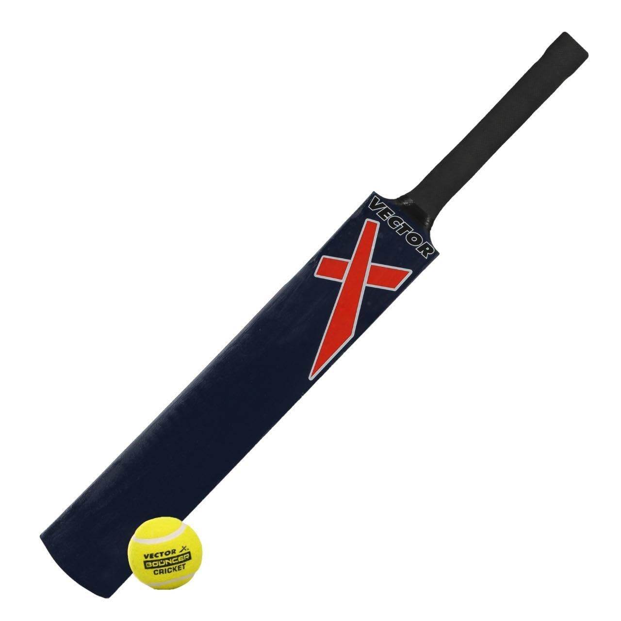 Vector X Wooden 1 Cricket bat + 3 Pcs. Wickets +1 Wicket base + 2 Bails +1 Tennis ball -with Carry Bag- Perfect for Outdoor Sports & Beach Play (Size: 6) for 12-15 Years Kids/Youth Cricket Kit - T-Rex the toyland Sitamarhi