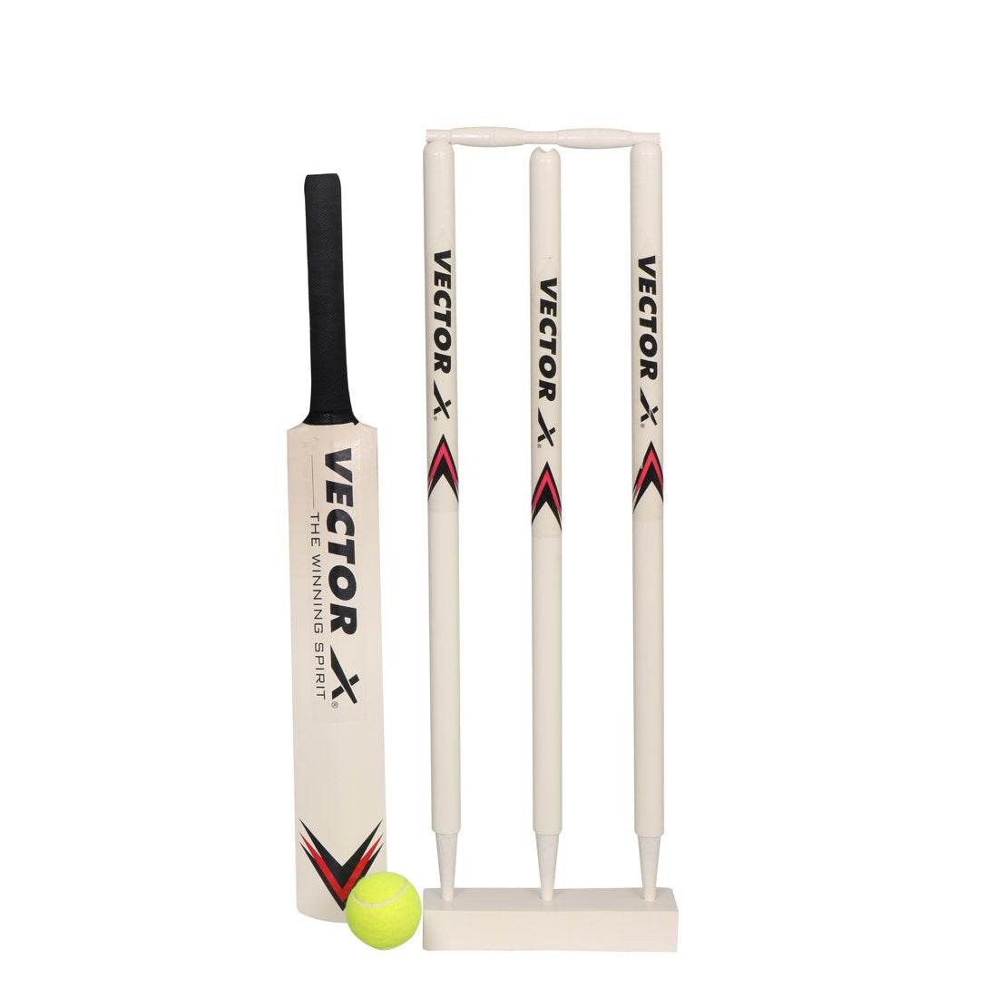 Outdoor wooden cricket set for kids with bat, stumps, and yellow ball from T-Rex the toyland Sitamarhi