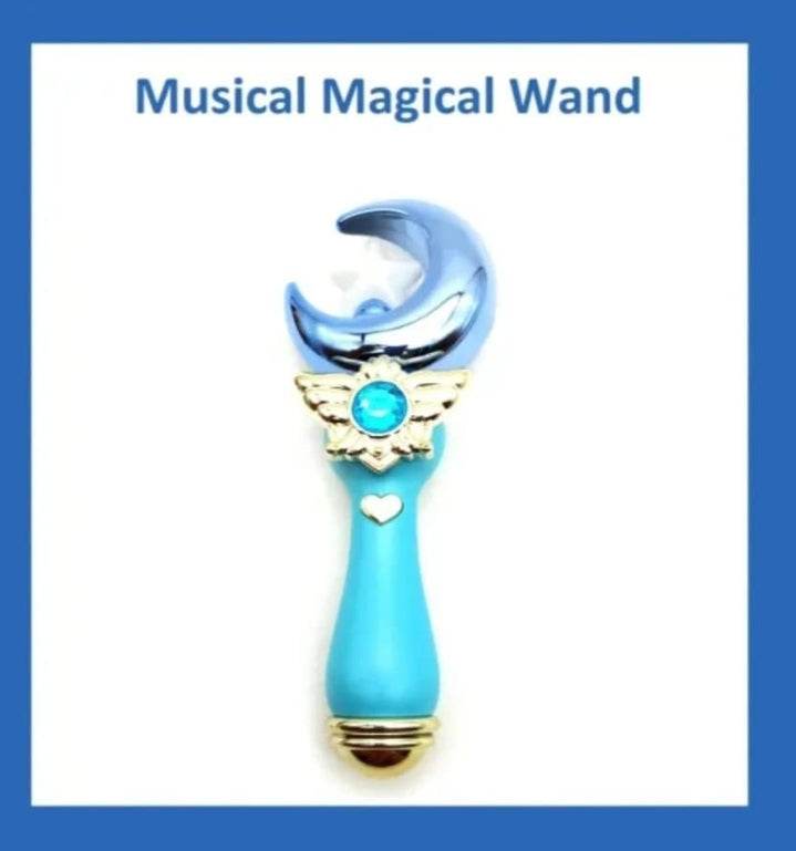 Blue musical magical wand with crescent moon and gem for snow princess doll with musical wand