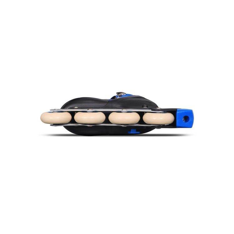 Vector x Viva 68mm inline skates for kids shown from the side with black and blue design and white wheels