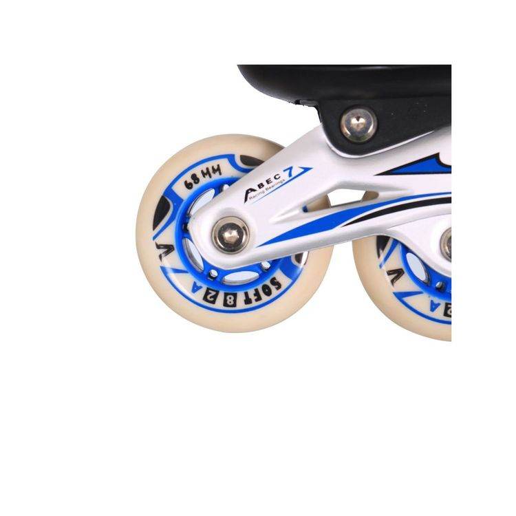 Close-up of wheels on Vector x Viva 68mm inline skates for kids with ABEC 7 bearings