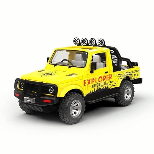 Centy yellow pullback action toy car with explorer design and off-road details