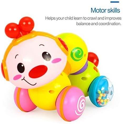 Colorful caterpillar sensory toy for toddlers with bright wheels and smiling face for motor skills development